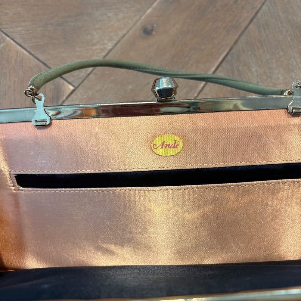 Andé Vintage Handbag Women’s Small Olive Green Evening Clutch Purse Formal - Picture 4 of 10